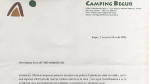 Carta del director del camping.