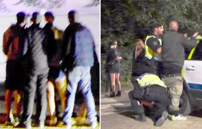 Escenas registradas en un festival veraniego de música en Malmoe. A la izquierda, un grupo de jóvenes rodea y asalta sexualmente a una joven. A la derecha, la Policía arresta a un sospechoso mientras las víctimas lloran al fondo. 