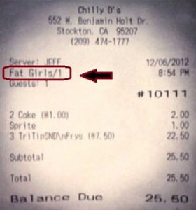 Imagen del polémica cuenta de la cena en el que aparece "Fat girls"