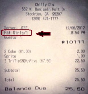 Imagen del polémica cuenta de la cena en el que aparece "Fat girls"