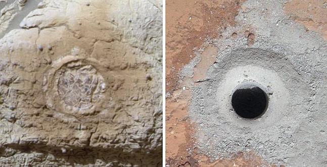 Combinación de imágenes de una roca captadas por el Curiosity.