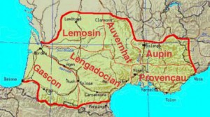 División administrativa del occitano (el aranés es gascón)