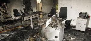 Estado en el que quedó la sucursal de Caja Rural Almassora en Castellón.