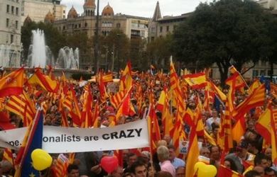 Imagen de la multitudinaria concentración del pasado 12 de octubre en la plaza de Cataluña en favor de la unidad de España.