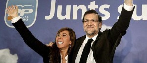 Mariano Rajoy y Alicia Sánchez-Camacho, durante la clausura hoy en Barcelona.