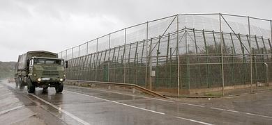 Imagen de un tramo de la valla de Melilla, cerca del puesto fronterizo de Barrio Chino.