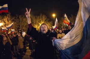 Celebración en la ciudad crimea de Sebastopol por la victoria del sí en el referéndum sobre la anexión a Rusia 