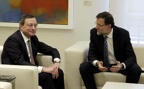 Mariano Rajoy durante su reunión con Mario Draghi