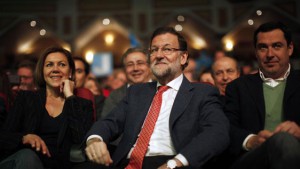 Mariano Rajoy, el pasado sábado en Málaga, junto a María Dolores de Cospedal y Juanma Moreno Bonilla