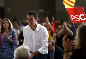 El líder socialista, Pedro Sánchez, durante su último mitin en Cataluña