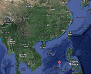 En rojo, localización de las Islas Nansha