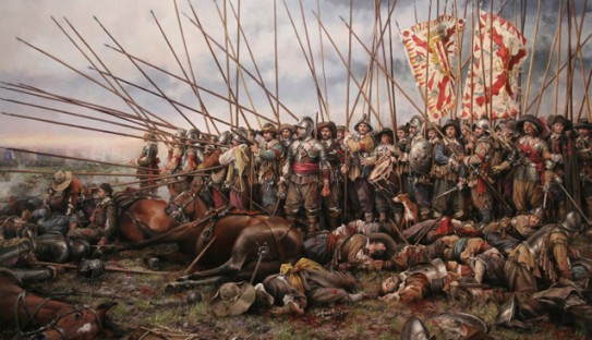 Cuadro de la batalla de San Quintín, entablada en el marco de las Guerras italianas entre las tropas españolas y el ejército francés, que tuvo lugar el 10 de agosto de 1557, con victoria decisiva para el reino de España.