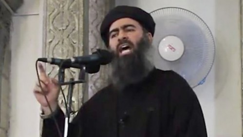 Abu Bakr al Baghdadi, líder del Estado Islámico, en su primera aparición pública