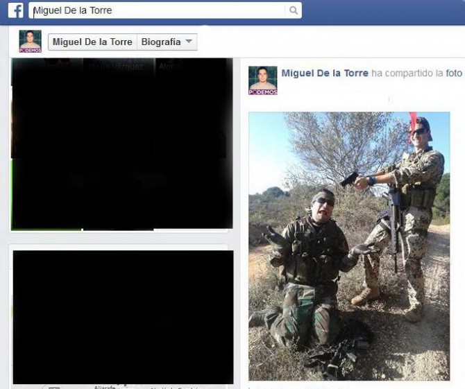 Miguel de la Torre apuntando a la cabeza de un supuesto islamista