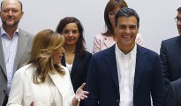 Susana Díaz y Pedro Sánchez el pasado septiembre en Ferraz con el resto de los barones
