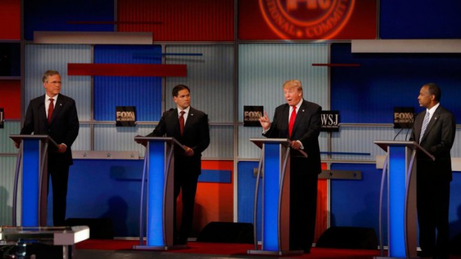 Jeb Bush, Marco Rubio, Donald Trump y Ben Carson durante el debate republicano en Fox Business 