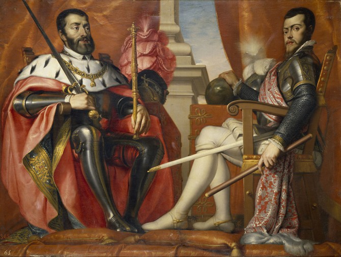 Carlos I y Felipe II, en un óleo de Antonio Arias Fernández.