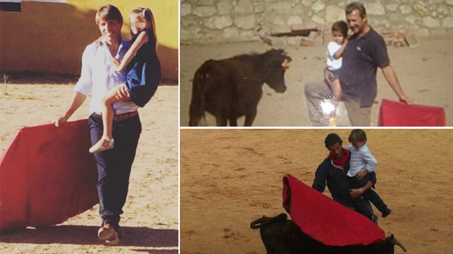 El Cordobés, Antonio Martín e Israel Lancho, con sus hijos.