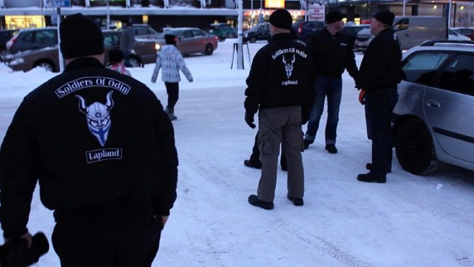 Un grupo de Soldados de Odín, fotografiados en Kemi, en el norte de Finlandia, el 5 de febrero de 2016