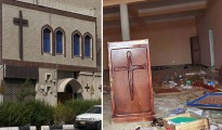 Izquierda: La iglesia armenia de las Asambleas de Dios en Teherán, Irán. El templo fue ilegalmente confiscado hace dos años por el régimen , que ahora pretende convertirlo en una mezquita. Derecha: el 7 de enero unos vándalos dañaron, saquearon y pintaron eslóganes yihadistas en la Iglesia de la Luz de Tzi-Ouzou, Argelia.