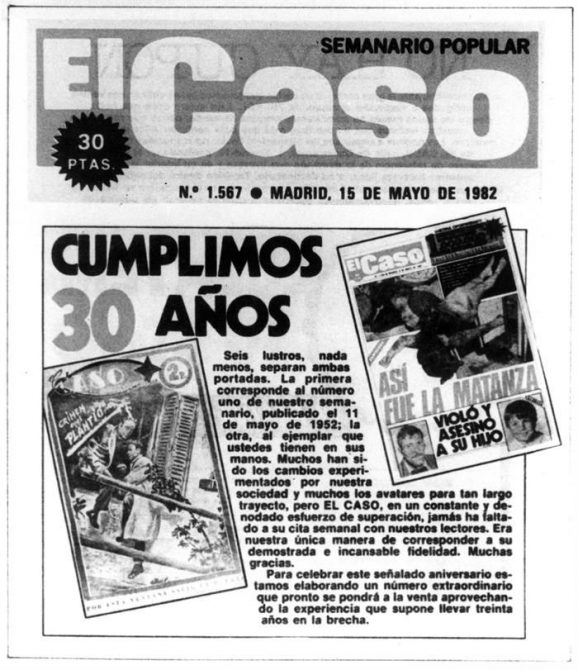 Portada del emanario de sucesos "El Caso", cuando cumplió 30 años de su publicación.