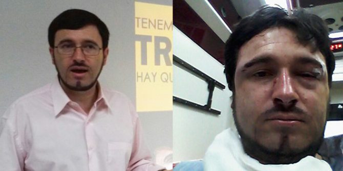 Jorge Garrido, antes y después de la agresión.