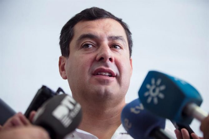 El presidente del PP-A, Juanma Moreno, hoy en Málaga. 