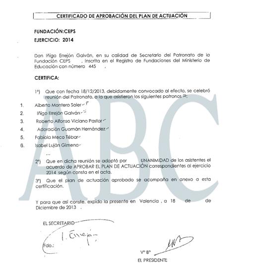 Primera página del plan de CEPS para 2014, firmado por Errejón y que aparece en ABC.