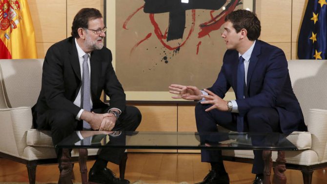 Reunión exploratoria de Mariano Rajoy y Albert Rivera en febrero pasado.