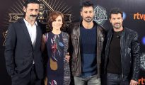 Los actores Nacho Fresneda, Aura Garrido, Rodolfo Sancho y Hugo Silva, durante la presentación de la segunda temporada de la serie de televisión "El Ministerio del tiempo".