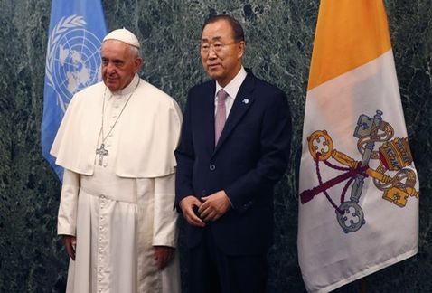 El papa Francisco acompañado del secretario General de la ONU, Ban Ki-moon 