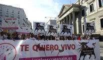 Miles de perroflautas se manifiestan contra las corridas de toros el 10 de septiembre de 2016 delante del Congreso de los Diputados, en Madrid