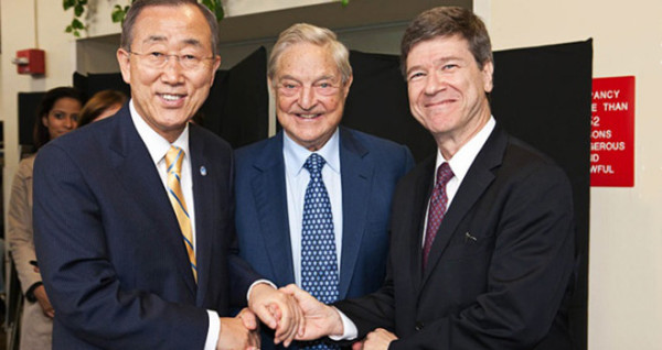 Gen Ban Ki Moon (Secretario General ONU), George Soros y Jeffrey Sachs