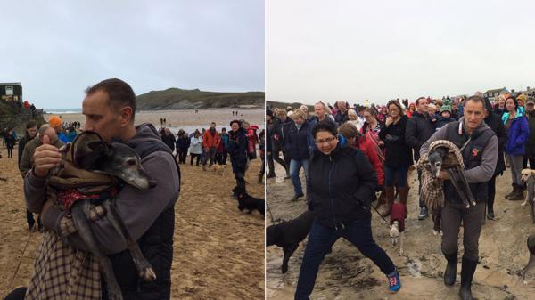 Mark Woods junto a su perro a Walnut durante el último paseo en Porth Beach