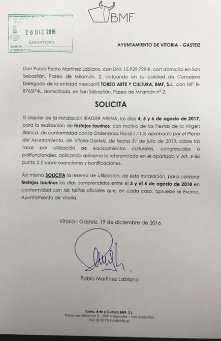 Solicitud del alquiler del Iradier Arena