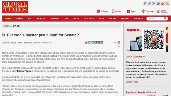 Una captura de la editorial de Global Times