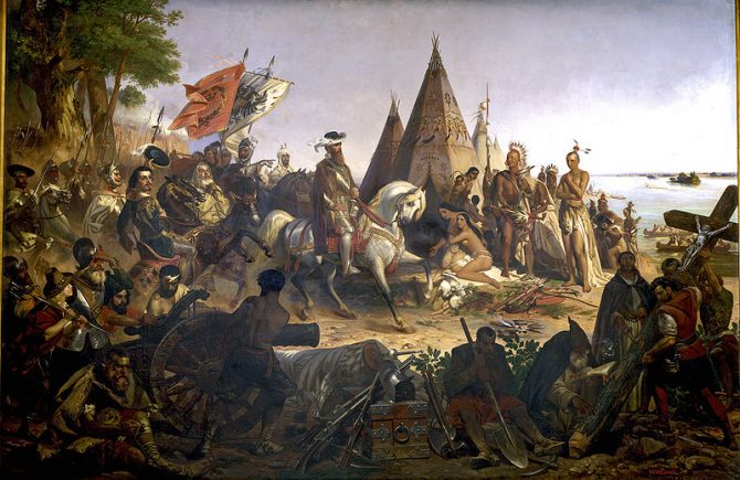 Descubrimiento de Misisipi, por William H. Power, 1847. Hernando de Soto viendo por primera vez el río Misisipi