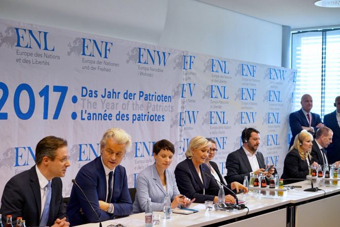 Los líderes de los principales partidos anti-establishment aparecieron juntos en público por primera vez el 21 de enero en Coblenza, Alemania. (Imagen: Marine Le Pen/Twitter).