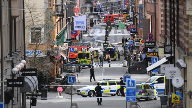 Una calle del centro de Estocolmo tras el ataque terrorista con camión del pasado 7 de abril