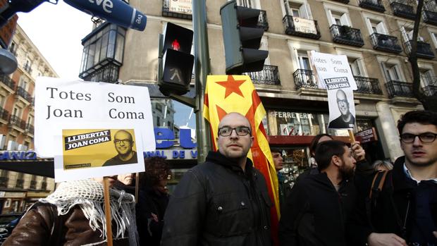 Salida de la Audiencia Nacional de el concejal de la CUP, Joan Coma, el pasado mes de diciembre