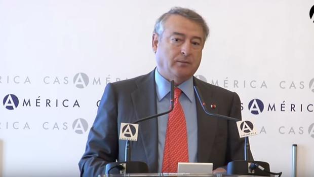 El presidente de RTVE, José Antonio Sánchez, durante su discurso en la Casa de América