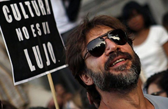 El actor, Javier Bardem, en una manifestación contra la subida del IVA en la industria cinematográfica