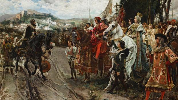 Boabdil entrega las llaves de la ciudad a los Reyes Católicos.