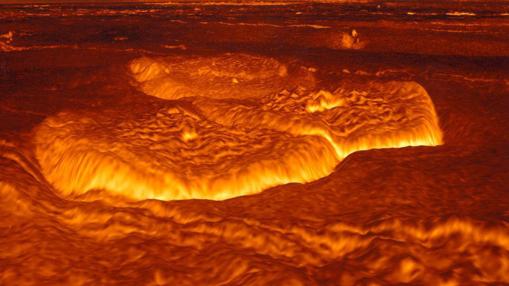 Representación de la superficie de Venus, afectada por fenómenos de vulcanismo