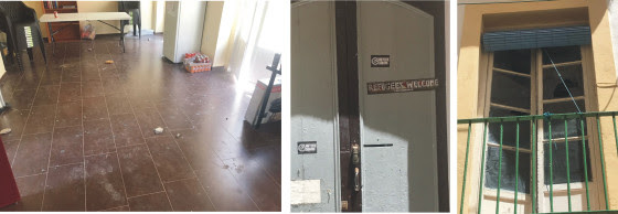 Aspecto de la sede de Acción Social de Cádiz tras el ataque.