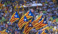 Esteladas en la manifestación de Barcelona.