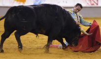 Enrique Ponce, rodilla en tierra con el toro que indultó en la Malagueta