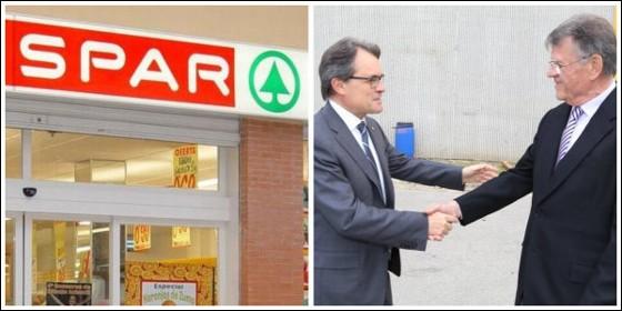 Artur Mas saluda a Joaquim Vidal, dueño de los supermercados Valvi y Spar.
