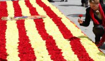 Bandera de Aragón confeccionada con flores
