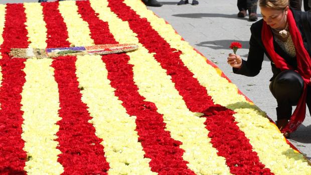 Bandera de Aragón confeccionada con flores